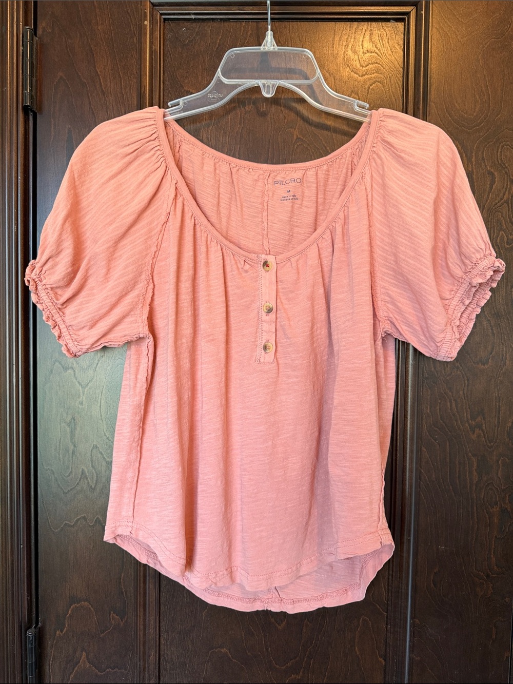 Pilcro Made By Anthropologie Pink Nectar Slub Henley Short-Sleeve Women's Top